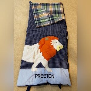 Pottery Barn Kids Lion applique Preston sleeping bag, new like condition